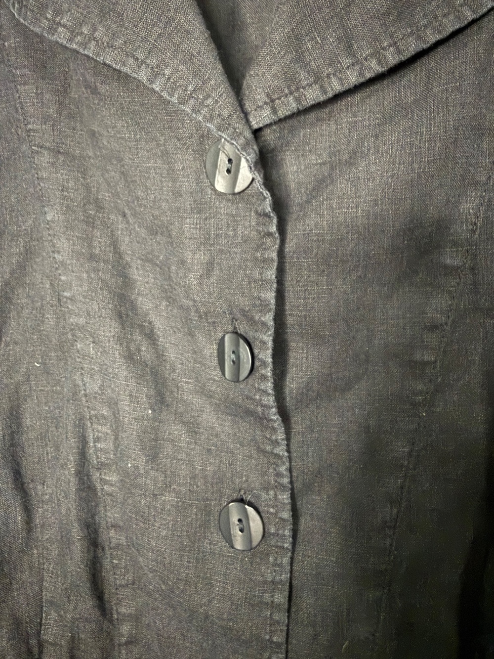 FLAX Linen Notch-Collar Button Up Top Black Medium Womens - Picture 4 of 6